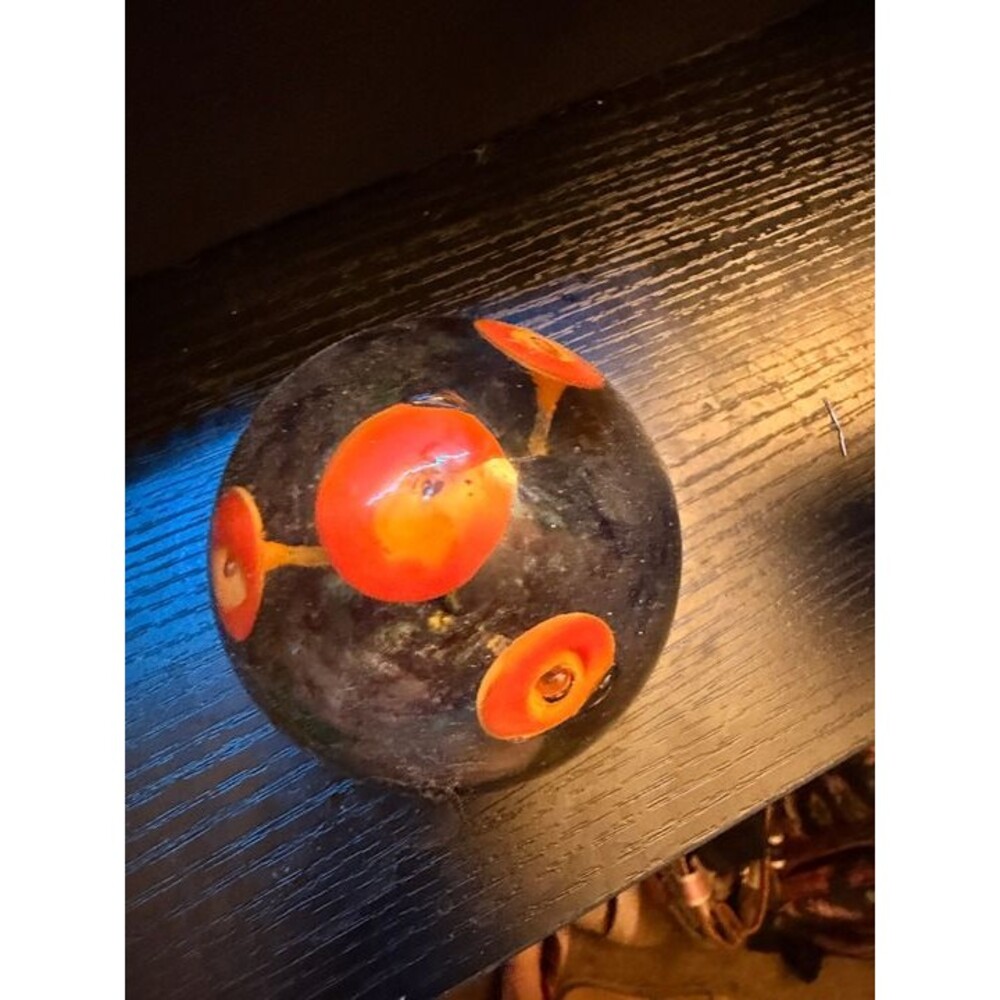 Vintage Murano Style Art Glass Paperweight Orange Mushroom Toadstool Polished Ba